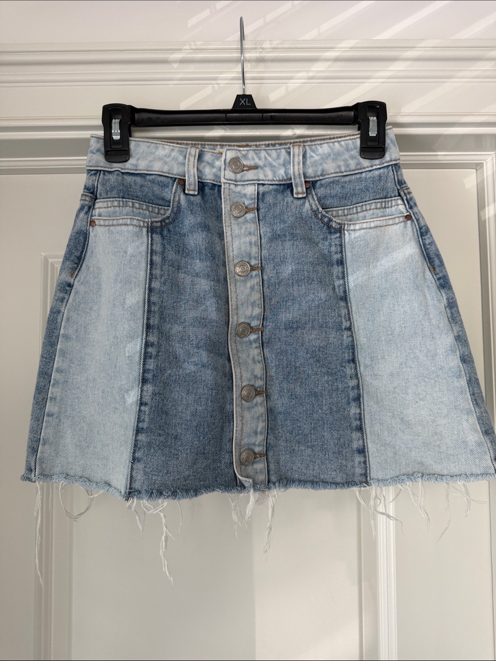 PacSun Two-Tone Light & Medium Blue Button-Front Mini Skirt